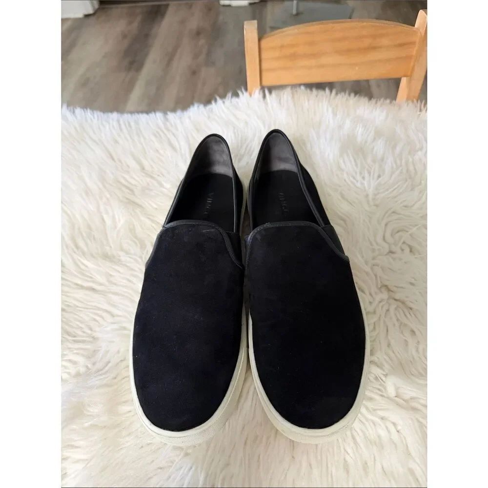 Vince Black Suede Slip-On Flats with White Sole Size 9
